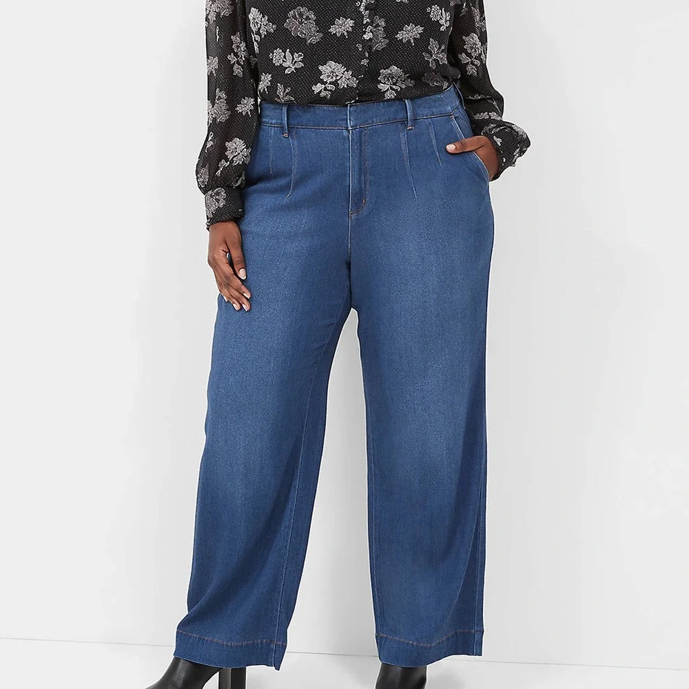 Lane Bryant Mid Rise Classic Fit Wide Leg Viscose Lyocel Long Tall Trouser Jeans